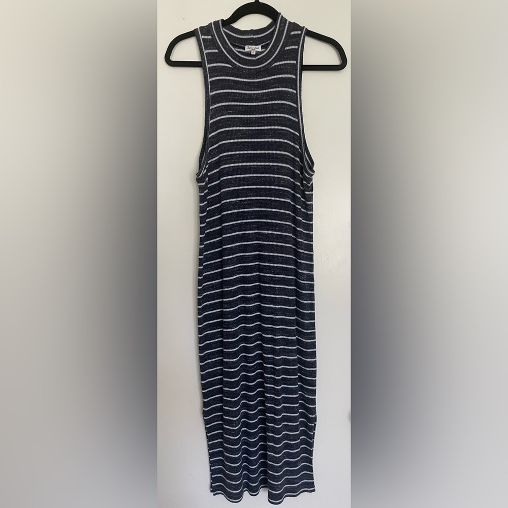 Splendid Sleeveless Navy Striped Mock Neck Knit Midi‎ Dress - Size L
